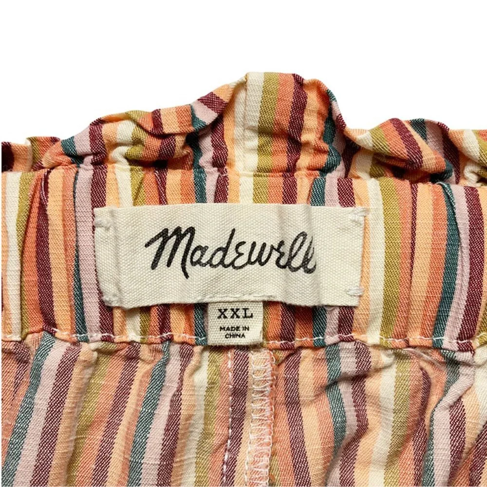 MADEWELL High Waisted Paperbag Shorts in May Rain Stripe Classic Coral